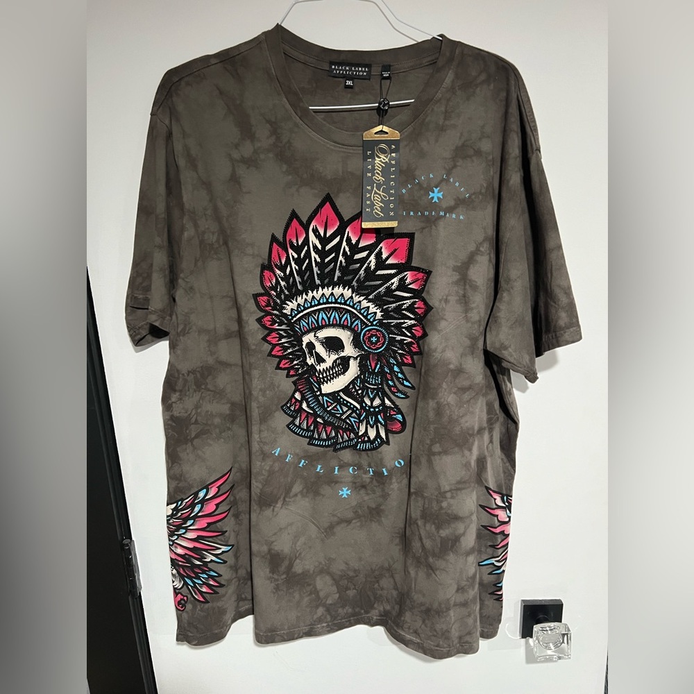 Affliction Black Label Men’s Skull Rhinestone Short Sleeve T-shirt- 3XL - NWT